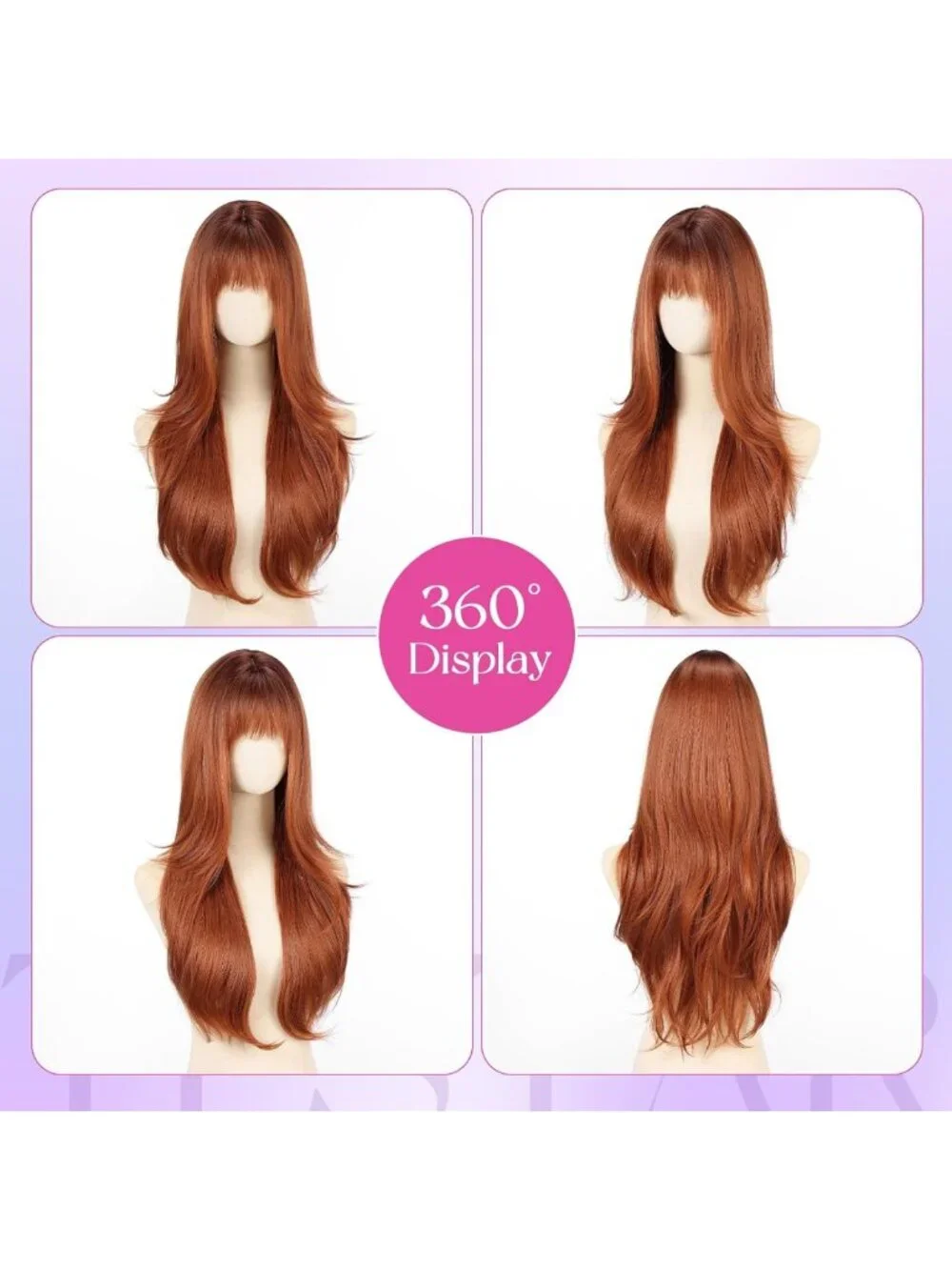 Ombre Ginger Long Wavy Auburn Wig with Bangs - 26